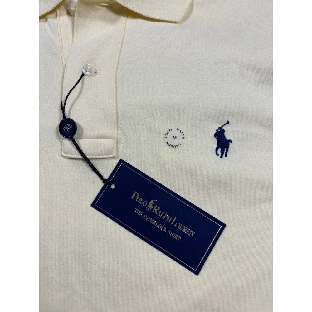 NWT Polo Ralph Lauren Men's Medium Yellow Short Sleeve Mesh Polo Shirt Navy Pony